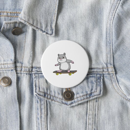 Badge Rond 7,6 Cm Hamster en patinage avec skateboard (En situation)