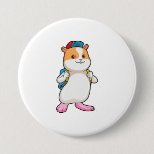 Badge Rond 7,6 Cm Hamster en tant qu'étudiant avec sac à dos et Casq