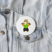 Badge Rond 7,6 Cm Hamster Fitness Dumbbell (En situation)