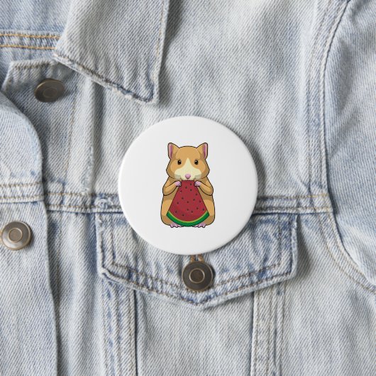 Badge Rond 7,6 Cm Hamster with Watermelon (En situation)
