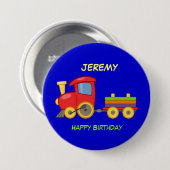 Badge Rond 7,6 Cm Happy Birthday, Toy Train, template (Devant & derrière)