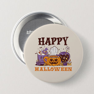 Badge Rond 7,6 Cm Happy Halloween café brasse