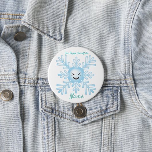 Badge Rond 7,6 Cm Happy Snowflake Emoticon Thunder_Cove (En situation)