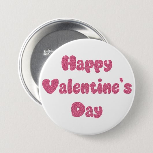 Badge Rond 7,6 Cm Happy Valentine's Day Glitter Button (Devant & derrière)