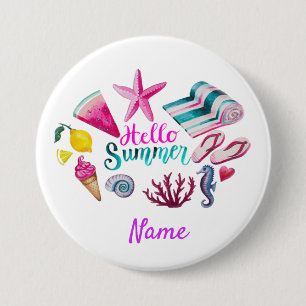 Badge Rond 7,6 Cm Hello Summer Beach Thunder Cove