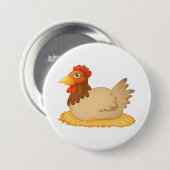 Badge Rond 7,6 Cm Hen assis sur le nid mûre animal de ferme (Devant & derrière)