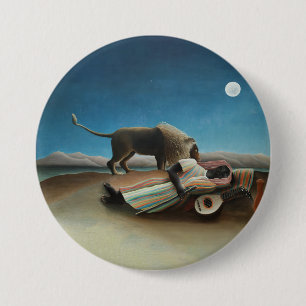 Badge Rond 7,6 Cm Henri Rousseau Dormir Gitan Lion Peinture