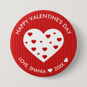 Badge Rond 7,6 Cm Heureuse Sainte-Valentin Beau Coeurs blancs rouges
