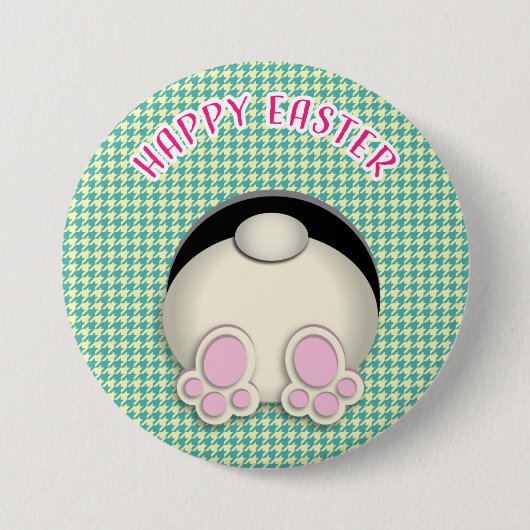 Badge Rond 7,6 Cm HEUREUX lapin EASTER BOUTON (Devant)