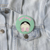 Badge Rond 7,6 Cm HEUREUX lapin EASTER BOUTON (En situation)