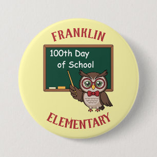 Badge Rond 7,6 Cm Hibou et tableau noir personnalisés pour le 100e j