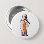 Badge Rond 7,6 Cm Hip hop cool Bald Guy Singer avec microphone (Devant & derrière)