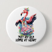 Badge Rond 7,6 Cm Hippie rétro au Flamant rose du Coeur enfant (Devant)