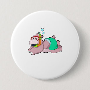 Badge Rond 7,6 Cm Hippo à la plongée avec tuba