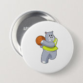 Badge Rond 7,6 Cm Hippo as basketball player with basketball.PNG (Devant & derrière)