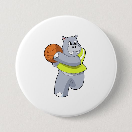 Badge Rond 7,6 Cm Hippo as basketball player with basketball.PNG (Devant)
