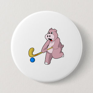 Badge Rond 7,6 Cm Hippo at hockey