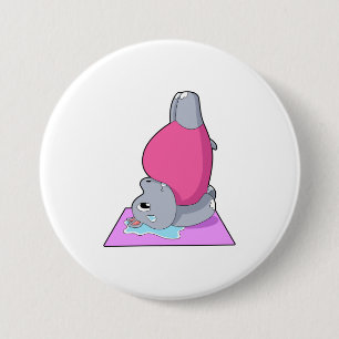 Badge Rond 7,6 Cm Hippo au yoga Fitness