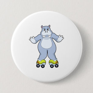 Badge Rond 7,6 Cm Hippo avec patins à rouleaux
