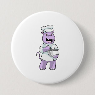 Badge Rond 7,6 Cm Hippo comme chef avec bol