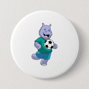 Badge Rond 7,6 Cm Hippo comme joueur de football avec Soccer