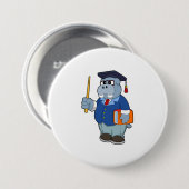 Badge Rond 7,6 Cm Hippo comme professeur avec livre (Devant & derrière)