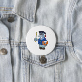 Badge Rond 7,6 Cm Hippo comme professeur avec livre (En situation)