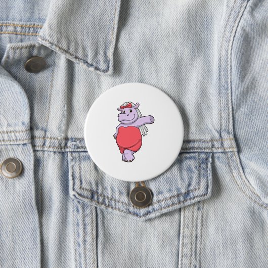 Badge Rond 7,6 Cm Hippo en mariée avec Voile & Bow (En situation)