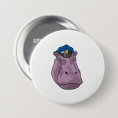 Badge Rond 7,6 Cm Hippo en tant que policier (Devant & derrière)