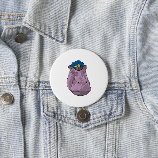Badge Rond 7,6 Cm Hippo en tant que policier (En situation)