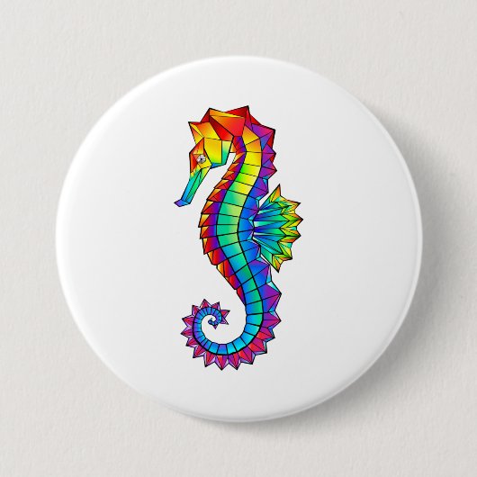 Badge Rond 7,6 Cm Hippocampe polygonal arc-en-ciel (Devant)