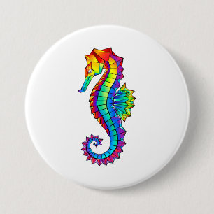 Badge Rond 7,6 Cm Hippocampe polygonal arc-en-ciel