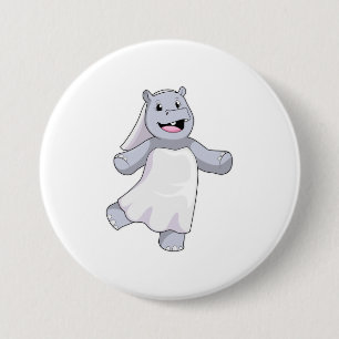 Badge Rond 7,6 Cm Hippopotame en mariée avec voile