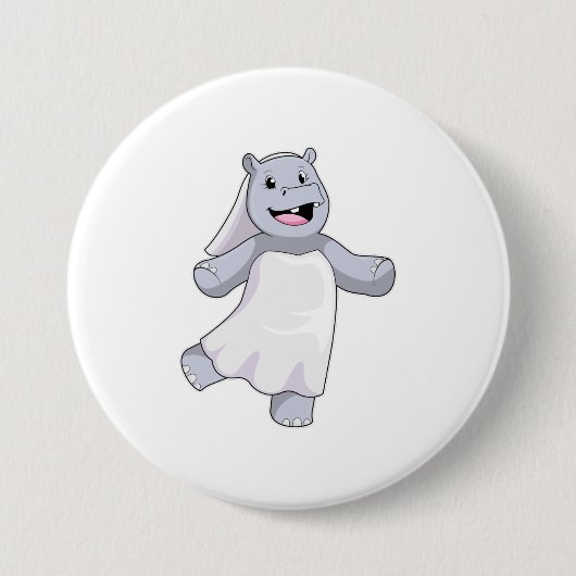 Badge Rond 7,6 Cm Hippopotame en mariée avec voile (Devant)