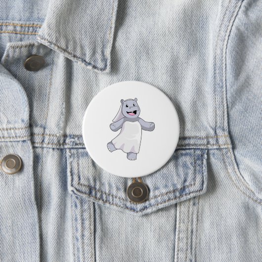 Badge Rond 7,6 Cm Hippopotame en mariée avec voile (En situation)