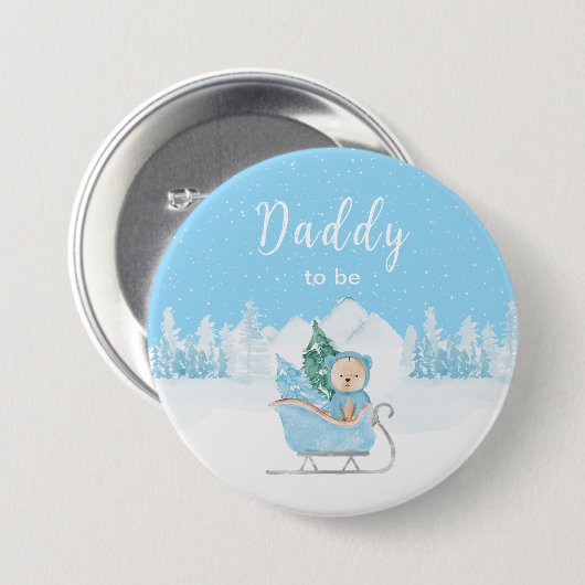 Badge Rond 7,6 Cm Hiver Ours Bleu Sleigh Papa être (Devant & derrière)
