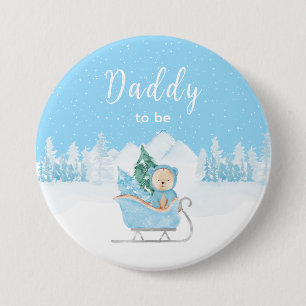 Badge Rond 7,6 Cm Hiver Ours Bleu Sleigh Papa être