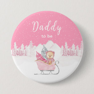 Badge Rond 7,6 Cm Hiver Ours Rose Sleigh Papa être