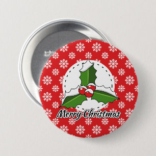 Badge Rond 7,6 Cm Holly on Red White Snowflakes