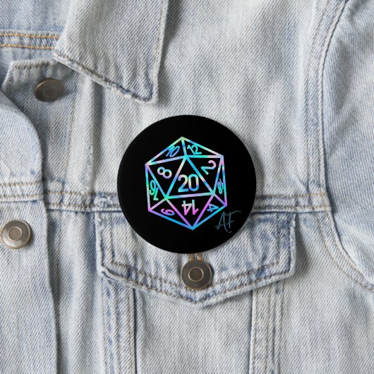 Badge Rond 7,6 Cm Hologramme D20 Crit AF | PnP Tabletop Gamer Dice (En situation)