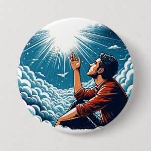 Badge Rond 7,6 Cm Homme levant les yeux vers le ciel PARLANT À DIEU