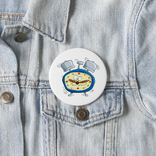 Badge Rond 7,6 Cm Horloge Drôle D'Alarme Cartoon Quirky Se Réveiller