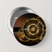 Badge Rond 7,6 Cm Horloge Steampunk avec des engrenages anciens (Devant & derrière)