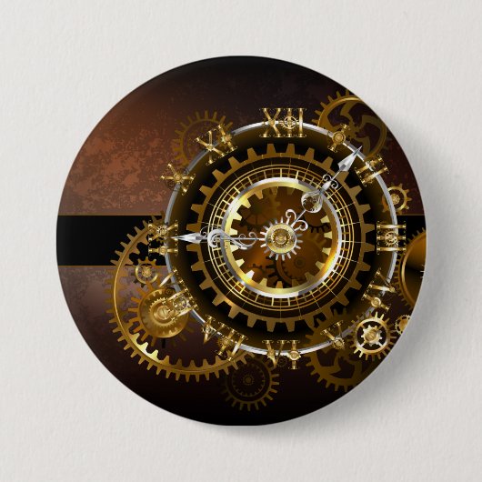 Badge Rond 7,6 Cm Horloge Steampunk avec des engrenages anciens (Devant)