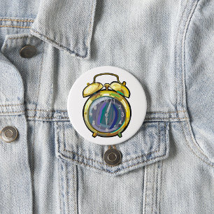 Badge Rond 7,6 Cm Horloge vintage d'alarme or Retro Timepiece