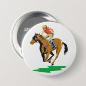 Badge Rond 7,6 Cm Horse Racing Jockey Galloping (Devant & derrière)