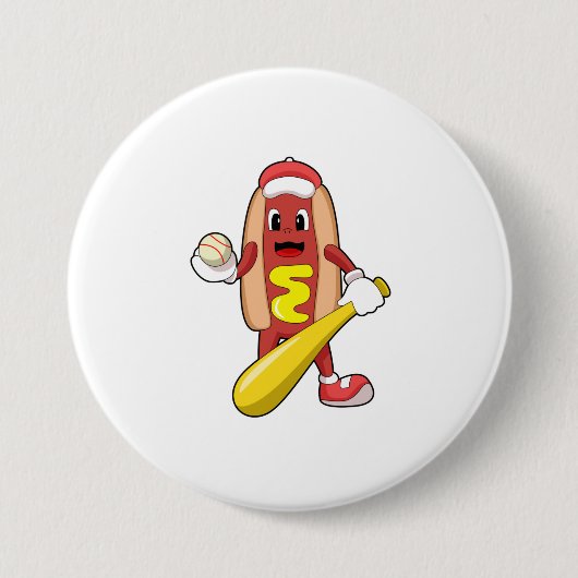 Badge Rond 7,6 Cm Hot dog at baseball with baseball (Devant)