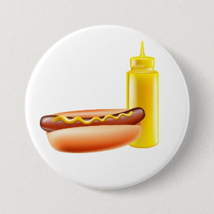 Badge Rond 7,6 Cm Hot dog avec le bouton de bouteille de moutarde