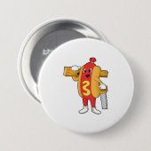 Badge Rond 7,6 Cm Hotdog as Carpenter with Saw & Wood (Devant & derrière)