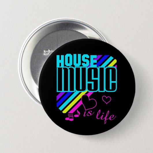 Badge Rond 7,6 Cm House Music (Devant & derrière)